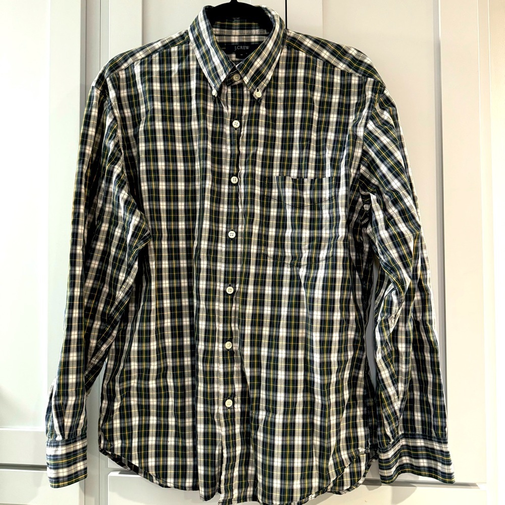 J. Crew Button Down Long Sleeve Shirt in Forest Green White & Navy Plaid Medium‎